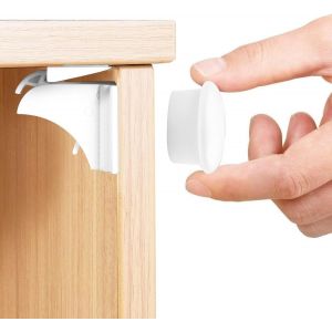 10 Morceaux &Eacute;cluses S&eacute;curit&eacute; Placard B&eacute;b&eacute;s,Bloque Tiroir Securites Enfant,Lock Blocs Aimant&eacute; Invisible,Verrou Magn&eacute;tiques,Serrure Magnetique Anti-Pincement,Convient Pour Commode,Blancs - Neuf
