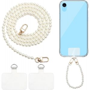 Kalcx-2 Pi&egrave;ces Chaine De Telephone En Perles,120cm Chaine Telephone Portable Et 30cm Dragonne Telephone Avec Inserts Transparents,Bracelet Telephone Portable Pour La Plupart Des Smartphones - Neuf
