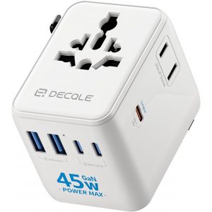 JGD-Adaptateur Prise Universelle, Adaptateur Voyage International avec 3 USB-C(GaN 45W), 2 USB-A &iquest; 2 AC, Concerner France vers USA, UK, EU, AU &iquest; 224+ Pays (Blanc) - Neuf