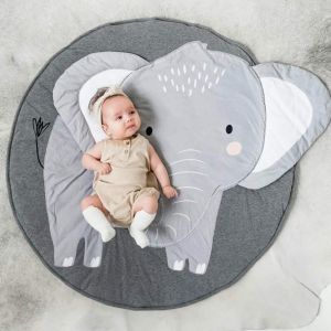 Tapis Ramper B&eacute;b&eacute; Tapis De Jeu - Tapis Ramper De Enfants Rond Animaux Moquette Tapis Pour Fille Gar&ccedil;on 90cm(El&eacute;phant) - Neuf
