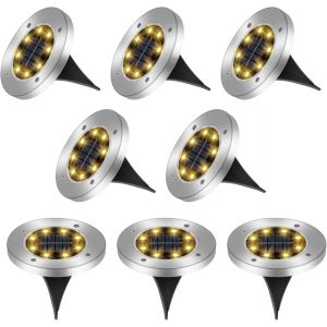 Lot De 8 Lumi&egrave;re Solaire Au Sol, 8 Leds Jardin Exterieur Solaire &Eacute;tanche Ip65, Spot Solaire Ext&eacute;rieur Encastrables &Eacute;clairage, Pour Chemins Pelouse Terrasse All&eacute;e Cour Piscine Escaliers (Blanc Chaud) - Neuf