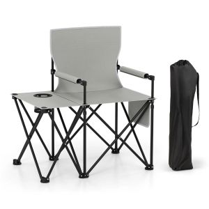 Lot De 2 Chaises De Camping Pliables Avec Table D'appoint 83 X 55 X 91 Cm Confort Sup&eacute;rieur Style Moderne En Tissu Oxford Gris Helloshop26 20_0012413 - Neuf