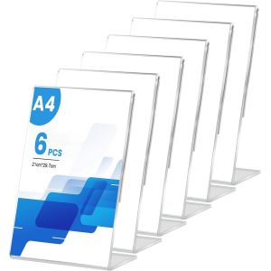 Ulteronixshop-Pr&eacute;sentoirs de table en acrylique A4, inclin&eacute;s, 6 pi&egrave;ces, porte-assiettes A4, porte-assiettes en acrylique, support de table inclin&eacute;, pr&eacute;sentoir en acrylique pour publicit&eacute;, menu, panne - Neuf