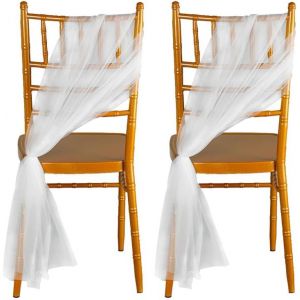 KAL-Lot De 2 N?uds De Chaise En Organza - Ruban Décoratif - Pour Décoration De Chaise De Mariage Et Fête - Blanc - 100 X 150 Cm - Neuf