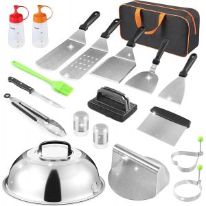 Ulteronixshop-Kit d'accessoires de cuisson pour barbecue Blackstone, 19 pi&egrave;ces, accessoires de barbecue &agrave; dessus plat pour Blackstone Camp Chef, ensemble de spatules en m&eacute;tal avec presse &agrave; hamburger, - Neuf
