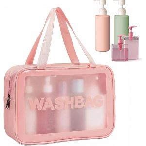 KALANKA-Trousse Transparente Maquillage, Trousse De Toilette Femme, PVC R&eacute;sistant &agrave; l'eau Accessoires Voyage Zipp&eacute; Voyage Sacs d'avion Transparents pour Maquillage Organisation (Rose) - Neuf