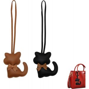 KALANKA-Lot de 2 breloques chaton en cuir PU, accessoires de sac &agrave; dos &eacute;l&eacute;gants pour femmes, porte-cl&eacute;s chatons pour sacs &agrave; main et sacs &agrave; dos - Neuf