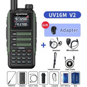 BaoFeng UV16M V2 talkie-walkie multi-bande AM étanche haute puissance longue portée bidirectionnelle NOAA Radio amateur Portable UV-5RH mise à jour UV16 - Type Green-ALL-EURO - Neuf
