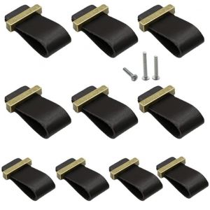10 Pièces Poignée en Cuir pour le Mobilier Noir, de Cuir du Cabinet les poignées des Tiroirs de la Commode de Poignées de Porte d'Armoire Bouton de Tire avec des Vis, Poignée en Cuir - Neuf