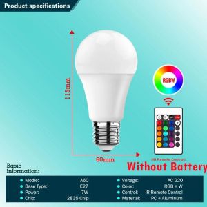 KALSA-Ampoule Led Multicolore Rgb, 16 Couleurs, Base E27, 220V, Éclairage Domestique, Intensité Variable, 24 Touches, Télécommande, Lumière Néon D'Ambiance,Rgb Led Bulb, - Neuf
