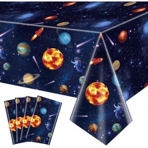 Sjzg-4 Paquets De Nappes De F&ecirc;te De L'espace, Nappes De Table Pour Le Syst&egrave;me Solaire, 130x220cm Planet Nappes Pour Les Enfants, D&eacute;cor D'anniversaire Sur Le Th&egrave;me De L'espace, &Eacute;toiles Et Galaxie - Neuf