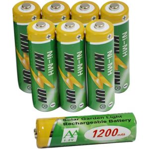 Piles Rechargeables (8 pi&egrave;ces) NiMH AA 1.2V 1200mAh pour Les lumi&egrave;res solaires ext&eacute;rieures de Jardin Lumi&egrave;res de Paysage Lumi&egrave;res de Chemin - Neuf