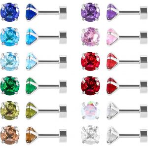 Lot De 12 Paires De Boucles D'oreilles À Tige En Acier Inoxydable Chirurgical À Dos Plat En Forme De C?ur,Étoile Carrée En Forme De Larme,Plaqué Or,Oxyde De Zirconium.[X1084] - Neuf