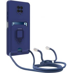 Kal-Coque Compatible Avec Xiaomi Redmi Note 9s/Note 9 Pro/Note 9 Pro Max,Réglable Lanyard Case,Avec Carte Fentes,Anneau Support,Silicone Collier Case (Bleu) - Neuf