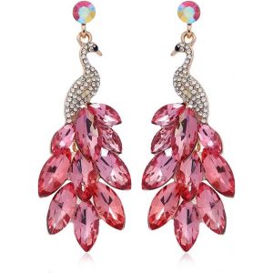 Kal-Boucles D'oreilles Pendantes Paon Longues Boucles D'oreilles Pendantes Champagne Boucles D'oreilles Pendantes Scintillantes Pour Femmes Filles Cadeau D'anniversaire F&ecirc;te Des M&egrave;res - Neuf