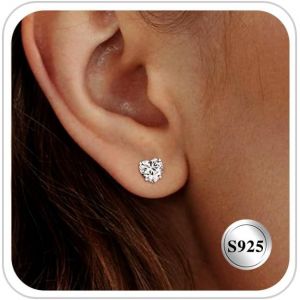 Kal-Boucles D'oreilles Argent Sterling Pour Femme 925 Argent Bijoux Coeur Petites Boucle D'oreille 1 Paire Mini Zircone Cubique Plaqu&eacute; Or Blanc Boucles D'oreilles En Argent Pour Femme Et Filles - Neuf
