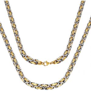 Kal-Collier Homme Cha&icirc;ne Byzantin En Acier Inoxydable,Largeur 4mm Collier Biker Homme M&eacute;canicien Style 18-30"" Collier Bicolor&eacute; Argent/Or/Noir Solide Collier Cha&icirc;ne De Roi Byzantin - Neuf