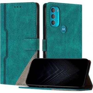 Kal-&Eacute;tui Pour Motorola Moto G71 5g, Housse En Cuir Pu Avec [Protection Antichoc Tpu] [Fonction Support] [Porte-Cartes ] Antichoc Magn&eacute;tique Coque Pour Moto G71 5g - Vert - Neuf