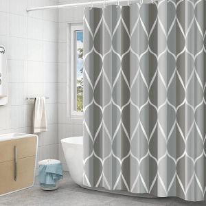 KALANKA-Rideau Douche Anti Moisissure, Rideau de Douche 180x200 cm, Poids Rideau Douche Tissu Polyester, Rideau Baignoire Imperm&eacute;able, Lavable en Machine, avec 12 Crochets, M&eacute;lange Gris - Neuf