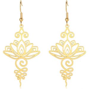 Boucles D¿Oreilles Suspendues Fleur De Lotus Pour Femmes Charmes De Guérison De Yoga Amulette Symbole Unalome Bijoux En Acier Inoxydable Fleur De Lotus Boucles D¿Oreilles De Yoga Bouddha - Neuf