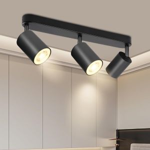 KAL-Spot Plafond Gu10 Plafonnier 3 Spots Noir Orientable Moderne Luminaire Intérieur Plafonnier Éclairage De Plafond Pour Cuisine, Chambre, Salon, Couloir, Ampoule Non Incluse - Neuf