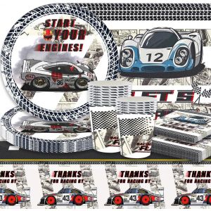 LETNERNY-Vaisselle De Fête De Course, Décorations DAnniversaire De Course, Assiettes En Papier DAnniversaire, Serviettes De Table, Tasses, Nappes, Décorations De Fête¿20 Personnes¿ - Neuf