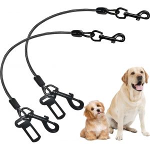 Jgd-Lot De 2 Ceintures De S&eacute;curit&eacute; Pour Chien, C&acirc;ble En Acier R&eacute;sistant &Agrave; La Mastication, Harnais De Voiture Pour Chien, Laisse De C&acirc;ble De Cha&icirc;ne Pour Chien, Harnais De V&eacute;hicule, 70 Cm - Neuf