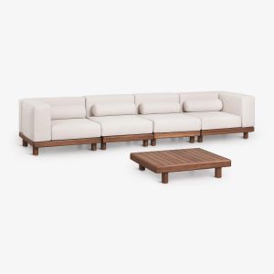 Ensemble De Jardin Avec Canap&eacute; Modulaire 4 Pi&egrave;ces Comprenant 2 Modules D'angle Et Une Table Basse En Acacia Edrien Brun Acacia - Neuf