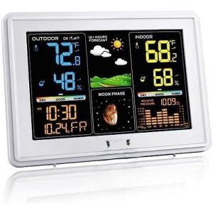 SUBZONAL-Station m&eacute;t&eacute;o sans fil int&eacute;rieure/ext&eacute;rieure avec thermom&egrave;tre et hygrom&egrave;tre, &eacute;cran LCD couleur, horloge atomique, histogramme de l'historique de pression barom&eacute;trique, pr&eacute;visions sur 12 h, p - Neuf