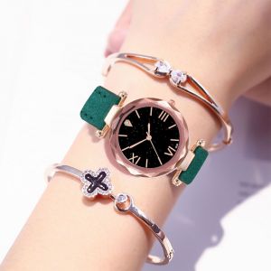 Zhoulianfa Montre-Bracelet A Quartz Tendance Pour Femme Avec Cadran A Chiffres Romains Et Bracelet En Cuir Synthetique (Vert) - Neuf