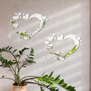Miroir Stickers Muraux,3d Cristal Double Amour Coeur Acrylique Diy Art Stickers Muraux Maison Salon Salle De Salle De Bain Tv Fond Décor 18pcs / 2 Set(Argent) - Neuf