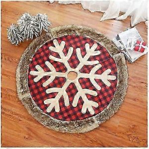 Jupe de sapin de No&euml;l rouge &eacute;l&eacute;gante de 35 pouces avec broderie P&egrave;re No&euml;l et bordure blanche en peluche. - Neuf