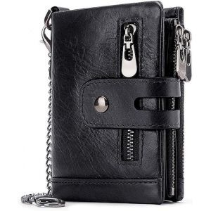 Portefeuille homme en cuir avec blocage RFID (noir) avec poche zippée pour la monnaie, porte-cartes de crédit, portefeuille antivol - Neuf