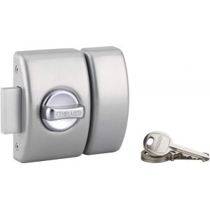 ChenQuanSarl-Verrou De Porte D'Entrée Design 5 Goupilles - Bouton + Cylindre 40Mm - Protection Contre L'Arrachement - Livré Avec 3 Clés En Acier Nickelé Et 5 Cales De Gâche - Finition Argent - - Neuf
