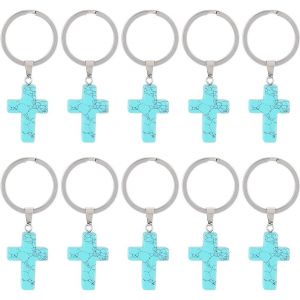 KAL-1 Bo&icirc;te De 10 Petites Croix Porte Cl&eacute;s Synth&eacute;tiques Turquoise B&eacute;n&eacute;diction Protection Croix Porte Bonheur Porte Monnaie Porte Cl&eacute;s Fendu Porte Cl&eacute;s Pour Cl&eacute;s De Voiture Porte Cl&eacute;s Cadeaux - Neuf