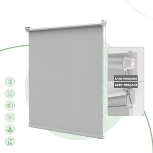 Store Enrouleur Occultant Isolant Thermique Opaque, Rideau, Fixation Avec Ou Sans Perçage, 45 X 150 Cm (Largeur Du Tissu 41 Cm), Gris Clair - Neuf