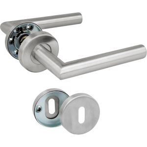 Ensemble de Poign&eacute;es avec Rosace pour Portes|136 x &Oslash;19 mm|Design &Eacute;l&eacute;gant et Simple|Id&eacute;al pour votre maison ou bureau|Acier inoxydable|Argent Mat|Inclut une Cl&eacute; &agrave; Gorge - Neuf