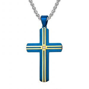 Pendentif Croix En Acier Inoxydable, Cha&icirc;ne Hip-Hop Pour Homme Avec Perles De Zirconium, Bijou Plaqu&eacute; Or Style Rock - Neuf