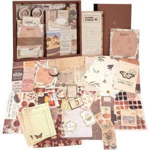 Vintage Scrapbooking Papier Kit,Esth&eacute;tique Bullet Journal Autocollant Avec A6 Grille Carnet De Notes, Materiel Diy D&eacute;coratifs Pour Album,Journalings,Enveloppe,345 Pi&egrave;ces - Neuf
