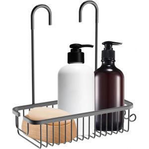 Étagère de Douche Sans Percage Suspendre Porte Douche Salles de Bains Compactes Panier Douche Murales Etagere Antirouille Rangement Salle de Bain Douche Suspendu au Robinet Noir - Neuf