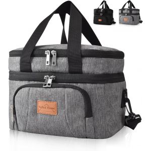 MEVRONISSHOP-Sac Isotherme Repas 10L, Lunch Bag Sac à Déjeuner Sac Isotherme 2 Compartiment Sac Réfrigérant Portable Panier Repas Sac isotherme Pliable Pour Hommes, Femmes (Grey) - Neuf