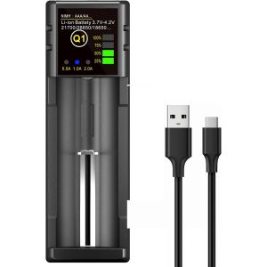 Chargeur De Batterie 18650,Chargeur De Batterie 1 Baie Avec &Eacute;cran Lcd Intelligent,Charge Rapide Pour Batteries Rechargeables Li-Ion,Ni-Mh,Ni-Cd Aa Aaa C 21700 26650 13650 16340 18350 18700 - Neuf