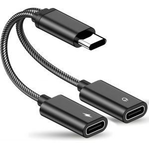 KALANKA-Adaptateur Double USB C Jack Casque et Chargeur, 2 en 1 Adaptateur Double USB C, C&acirc;ble TPE Robuste et Portable, Double Prise Jack de Type C Compatible avec Sam-sung Galaxy S23/S22/S21/Pixel - Neuf