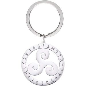 Kal-Vichingo Porte-Clés En Acier Inoxydable 24 Runes Norrene Avec Pendentif Symbole D'odin Vichingo Node Celtique Irlande Porte-Clés Pour Homme Femme Bijoux Mulette - Neuf
