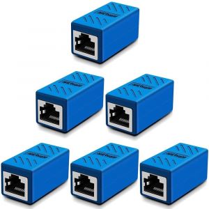 TIANYI-6 Pièces Coupleur RJ45,Coupleur Réseau,Connecteurs Ethernet,Coupleur en Ligne Blindé pour Connecteur D'extension de Câble Ethernet Cat7/Cat6/Cat5e/Cat5 - Femelle à Femelle(Bleu) - Neuf