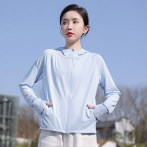 Vetements De Protection Solaire Uv, Chemise Rafraichissante A Manches Longues Et Capuche Avec Masque Pour Femme, Pour Randonnee Et Camping, Bleu - Neuf