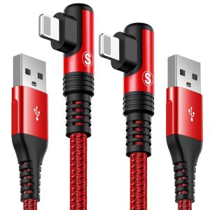 Câble Iphone,Coudé 90 Degrés [1m/Lot De 2] Cable Chargeur Iphone Nylon Tressé Câble Charge Rapide Pour Iphone 14/13/12/11/Pro/X/Xs/Xr/8/8 Plus/7/7 Plus/6s/6s Plus/6/6 Plus-Rouge - Neuf