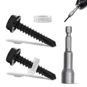 CHECARZHN--NO1-Lot De 50 Vis Autoforeuse Metal, Vis Autoperforante 4,8 X 19 Mm Acier Tôle Fixation Bac Acier Kit Fixation Plaque Avec Rondelles Clé À Douille Hexagonale - Neuf