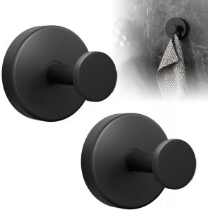 2PCS Crochets Ventouse Sous Vide,Amovible et Crochet Ventouse Salle de Bain,Crochet Mural d'Aspiration,ABS Ventouse Salle de Bain Étanche,pour Cuisine,Porte en Verre (Noir) - Neuf
