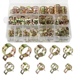 120 Pièces en Métal Pince à Ressort Taille 10 Colliers de serrage colliers Colliers Double Réglable Oreille Tube de Fixation Mix Kit avec Boîte de Rangement pour Tuyau d'Eau Tuyau d'Air - Neuf